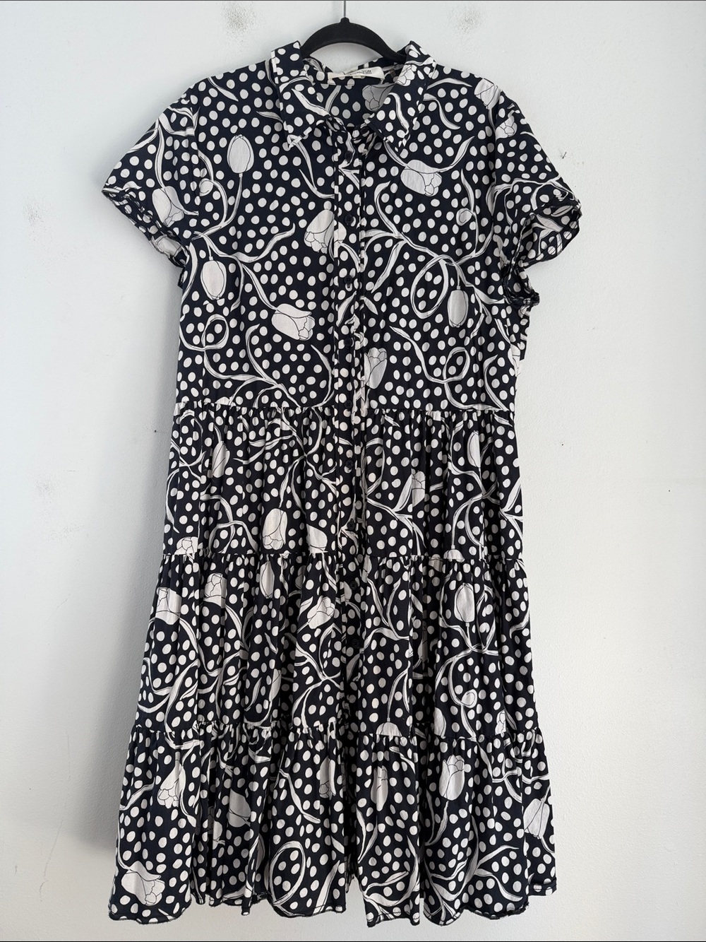 Diane Von Furstenberg tulip print button up cap sleeve tiered midi dress sz XL